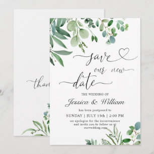 Save our new  Date Postponed Watercolor Eucalyptus Invitation