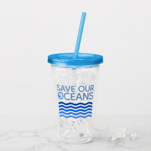 Save Our Oceans Blue Stylized Earth Waves Acrylic Tumbler