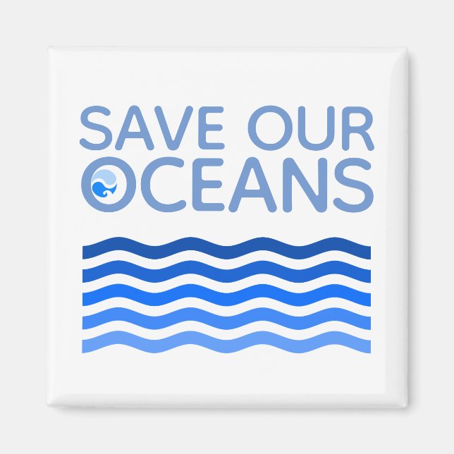Save Our Oceans Blue Stylized Earth Waves Magnet (Front)