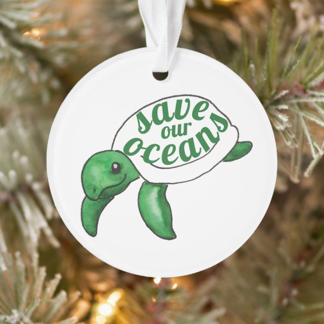 Save Our Oceans Cute Turtle Ornament (Tree)