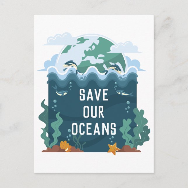 Save our oceans Earth Day Customizable  Postcard (Front)