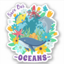 Save our oceans Flower Whale Colourful Design Eart