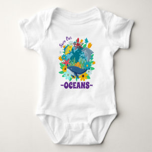 Save our oceans Flower Whale Colourful Design Eart Baby Bodysuit