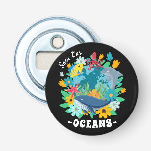 Save our oceans Flower Whale Colourful Design Eart Bottle Opener