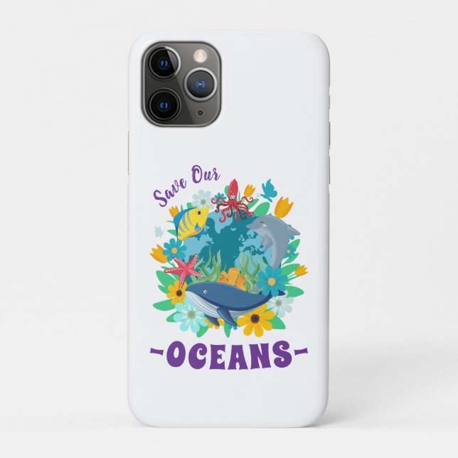 Save our oceans Flower Whale Colourful Design Eart Case-Mate iPhone Case (Back)