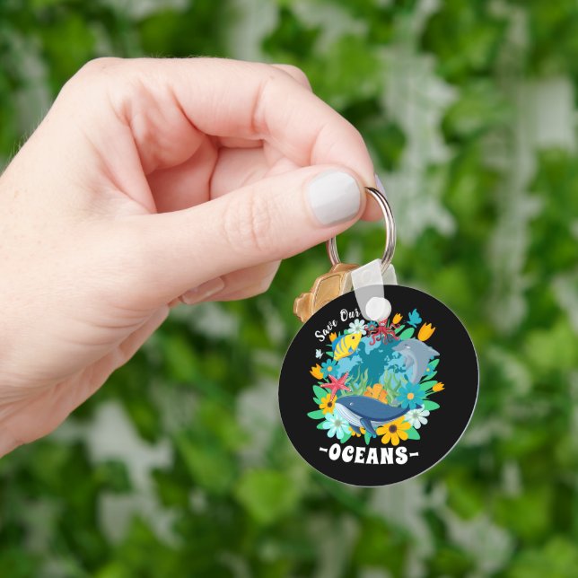 Save our oceans Flower Whale Colourful Design Eart Keychain (Hand)