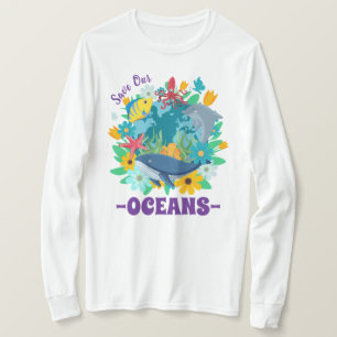 Save our oceans Flower Whale Colourful Design Eart T-Shirt