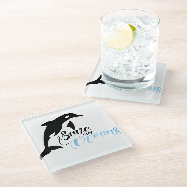 Save our Oceans Glass Coaster (Angled)