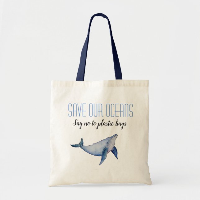 Save our oceans plastic free whale tote bag (Front)