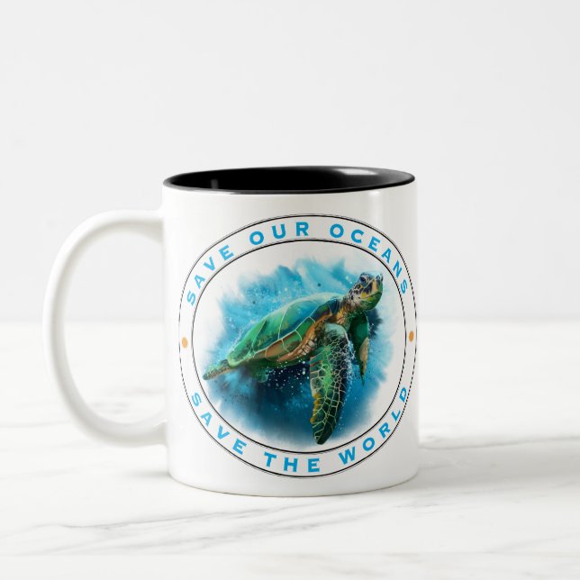 Save Our Oceans  - Sea Turtle Two-Tone Coffee Mug (Left)