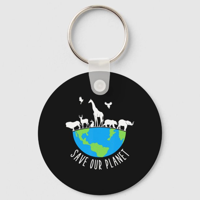 Save Our Planet Animals Conservation Earth Day  Keychain (Front)