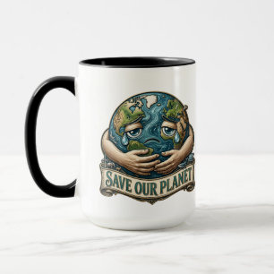 Save Our Planet Crying Earth Eco Awareness Mug