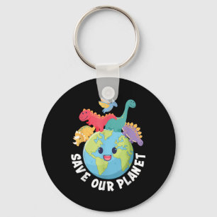 Save Our Planet Dinosaur Earth Day 2024 Kids Boys Keychain