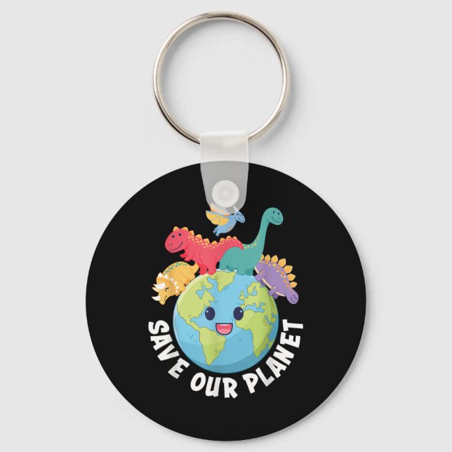 Save Our Planet Dinosaur Earth Day 2024 Kids Boys  Keychain (Front)