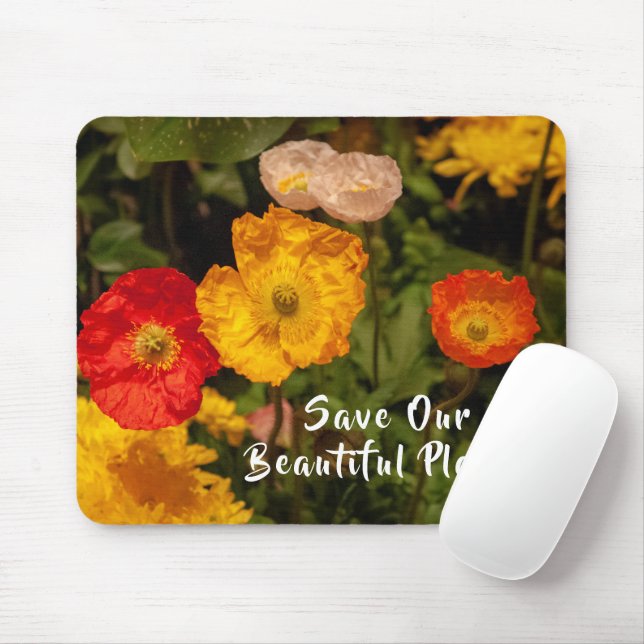 Save Our Planet Floral Botanical Saying Personaliz Mouse Pad (With Mouse)