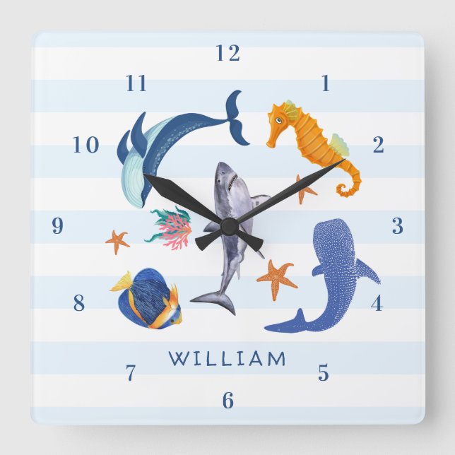Save Our Seas | Endangered Marine Animals Nursery Square Wall Clock (Front)