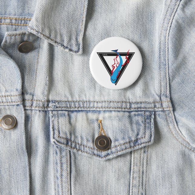 save our sharks SOS triangle 2 Inch Round Button (In Situ)