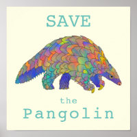 Save Pangolin Endangered Animal Colourful Green 