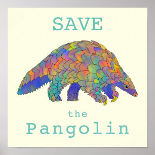 Save Pangolin Endangered Animal Colourful Green  Poster