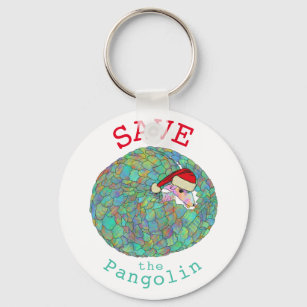 Save Pangolin Festive Animal Rights Green Activism Keychain