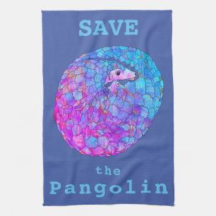 Save Pangolins Endangered Animal Psychedelic Art Kitchen Towel