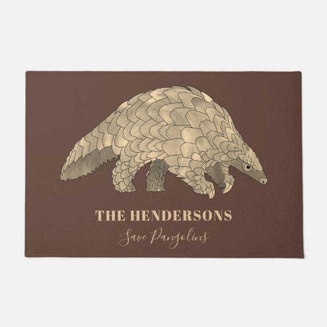 Save Pangolins Personalized Brown Doormat (Front)