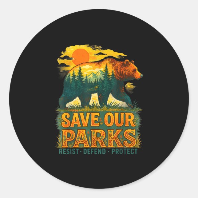 Save parks conservation bear nature park visitors classic round sticker (Front)