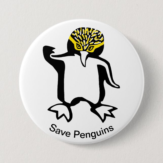 Save PENGUINS - Endangered animal graphic 3 Inch Round Button (Front)