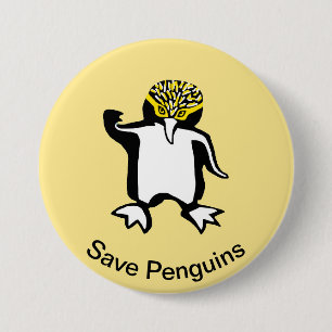 Save PENGUINS -Endangered animal graphic - Yellow 3 Inch Round Button
