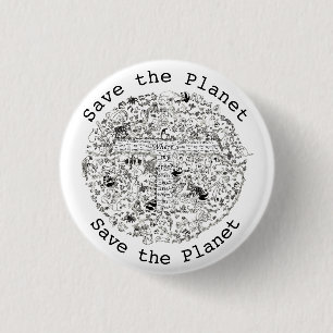 Save Planet Earth Endangered Animals & Trees Art 1 Inch Round Button