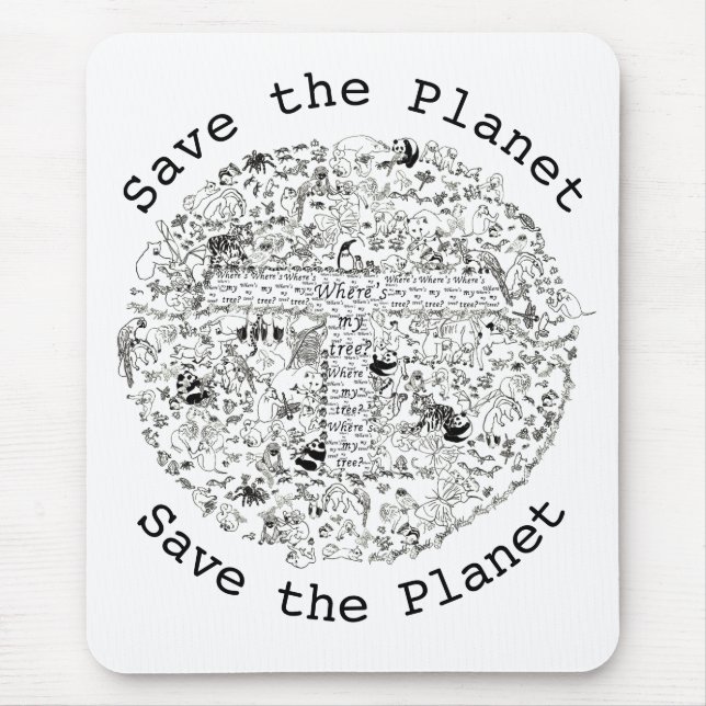 Save Planet Earth Endangered Animals & Trees Art Mouse Pad (Front)