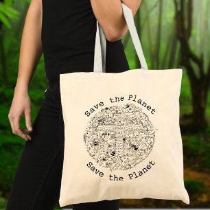 Save Planet Earth Endangered Animals & Trees Art Tote Bag