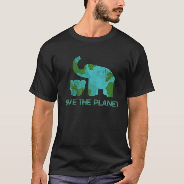 Save Planet Elephant Nature Climate Protect Hour D T-Shirt (Front)