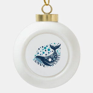 Save planet whale artwork for eco awareness ceramic ball christmas ornament