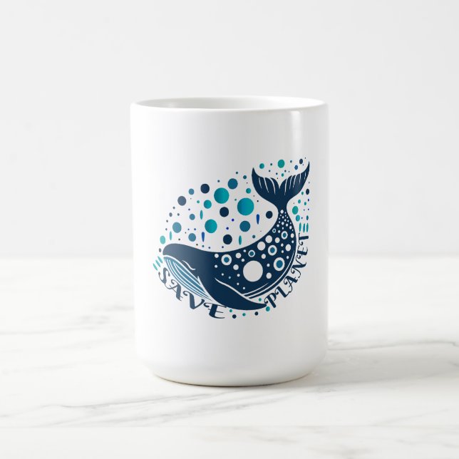 Save planet whale artwork for eco awareness coffee mug (Center)