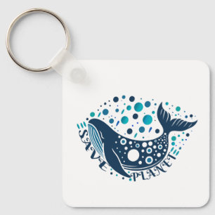 Save planet whale artwork for eco awareness keychain