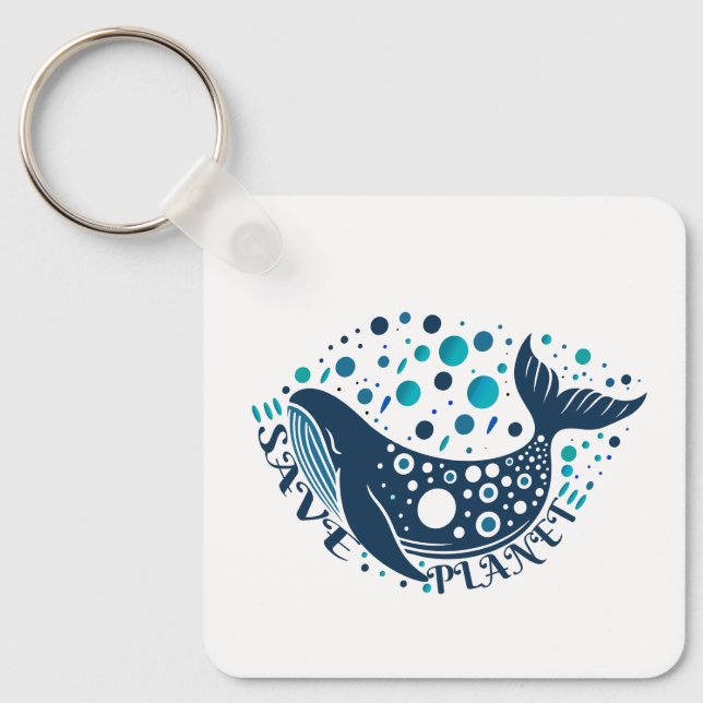 Save planet whale artwork for eco awareness keychain (Front)