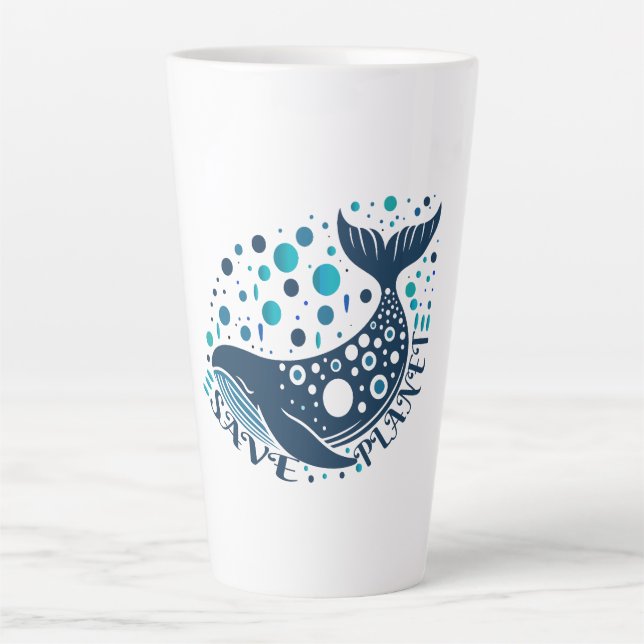 Save planet whale artwork for eco awareness latte mug (Front)