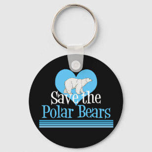 Save Polar Bears Cute Black Blue Keychain