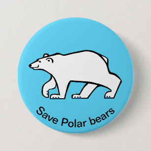 Save Polar BEARS- Endangered animal graphic - blue 3 Inch Round Button