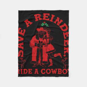 Save Reindeer Santa Ride Cowboy Christmas Country  Fleece Blanket