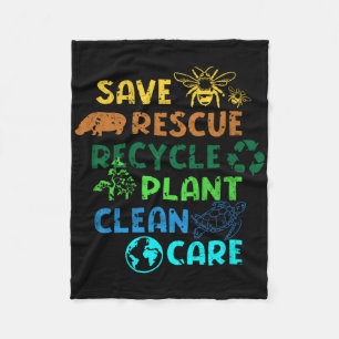 Save Rescue Recycle Planet Climate Change Funny Ea Fleece Blanket