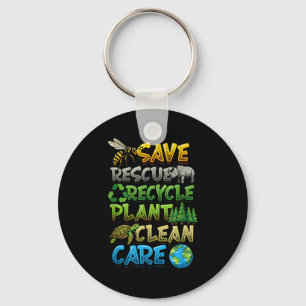 Save rescue recycle plant clean care earth day  keychain