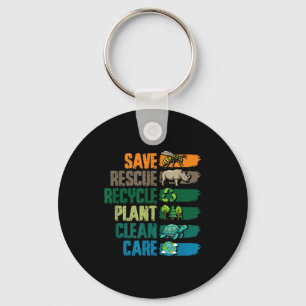 Save rescue recycle plant clean care earth day keychain