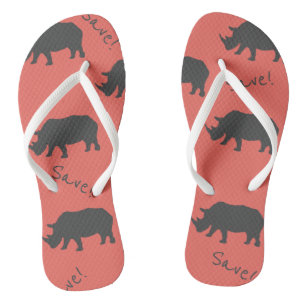Save Rhino Pattern Coral Flip Flops