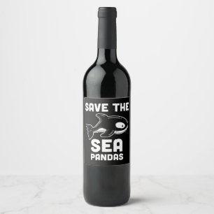 Save  Sea Pandas  Orca Whale, Marine Biology Gifts Wine Label