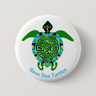 Save Sea TURTLES -Endangered animal graphic - 2 Inch Round Button