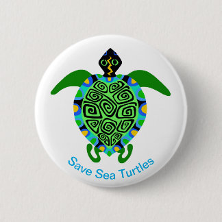 Save Sea TURTLES -Endangered animal graphic - 2 Inch Round Button