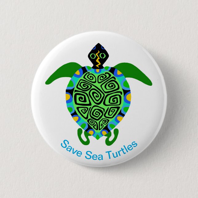Save Sea TURTLES -Endangered animal graphic - 2 Inch Round Button (Front)