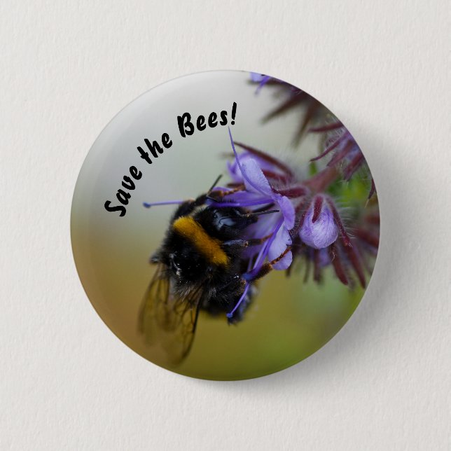 "Save the Bees!" Badge 2 Inch Round Button (Front)